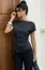 Black Boat Neck Pinstripe Top