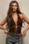 Brown Lace Insert Halter Bodysuit