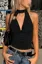 Black Draped Halter Crop Top