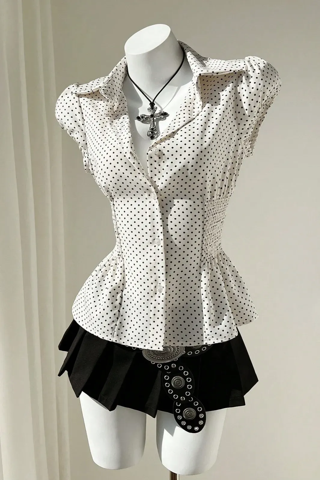 Off-White Polka Dot Smocked Top