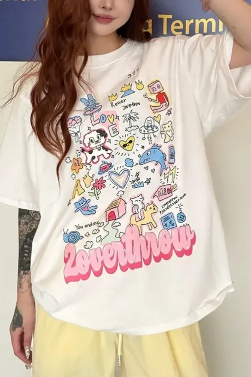 White Graphic Oversized Crew Neck T-Shirt - Image 1