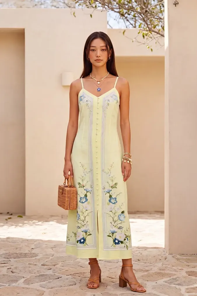 Light Yellow Floral Maxi Dress - Image 1