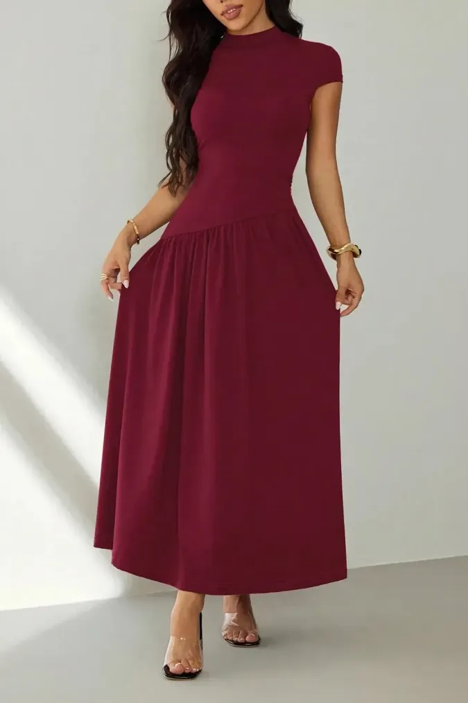 Wine Mock Neck Maxi Dress - Image 1
