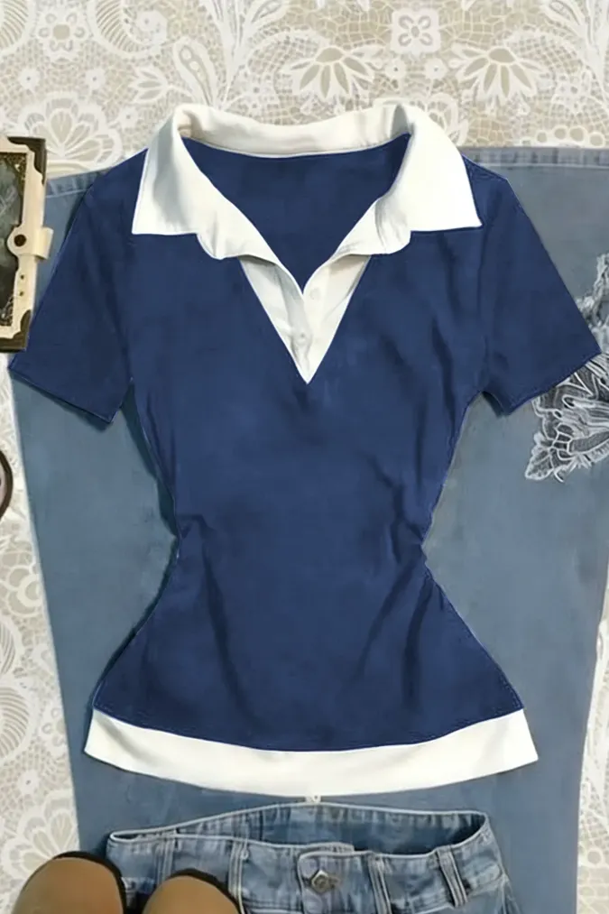 Navy Blue Polo-Neck T-Shirt - Image 1