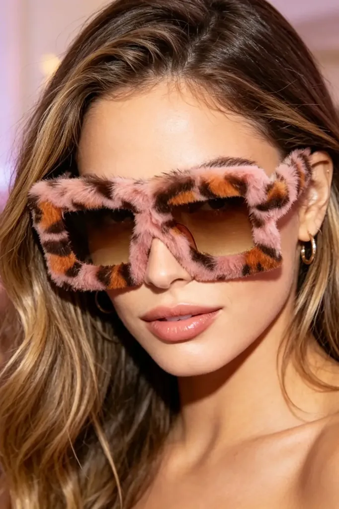 Brown Leopard Print Faux Fur Sunglasses - Image 1