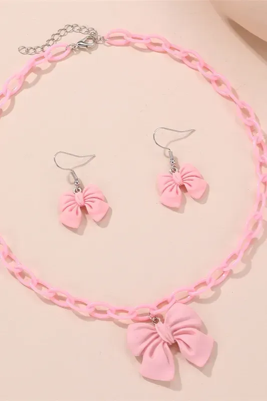 Pink Elegance Bow Jewellery Set - Image 1