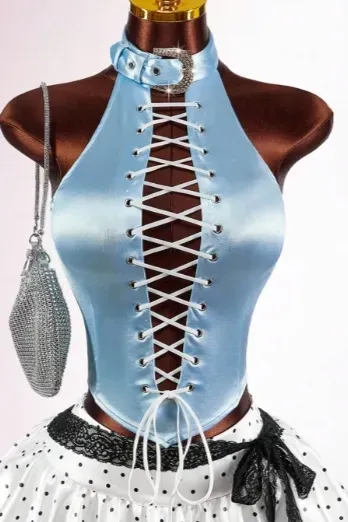 Light Blue Halter Neck Crop Top - Image 1