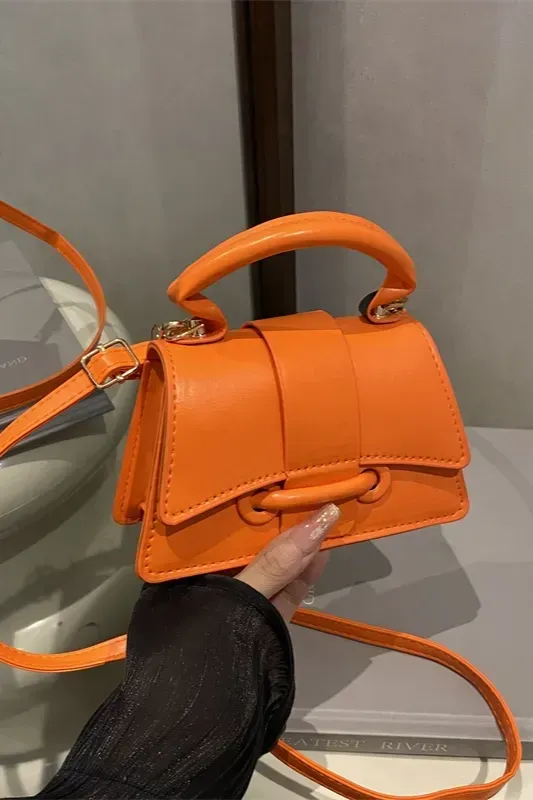 Orange Solid Pu Satchel Bag - Image 1