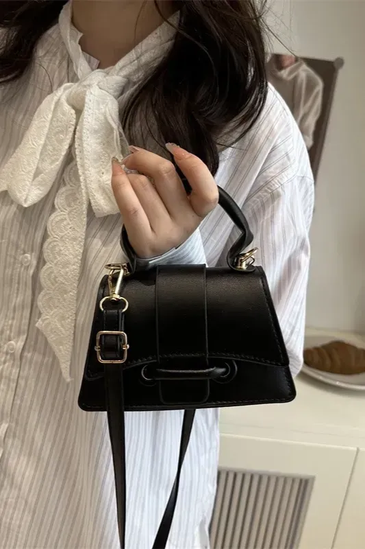 Black Solid Pu Satchel Bag - Image 1