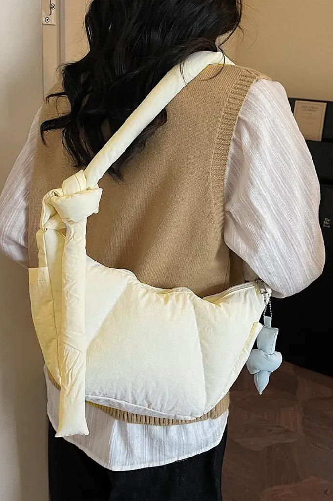 Beige Solid Satchel Bag - Image 1