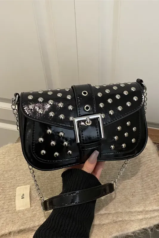 Black Studded Pu Satchel Bag - Image 1