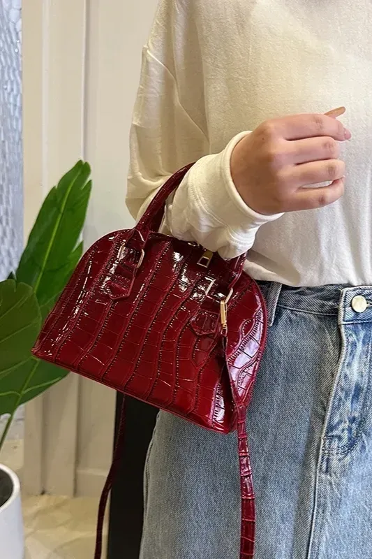 Wine Textured Pu Handbag - Image 1