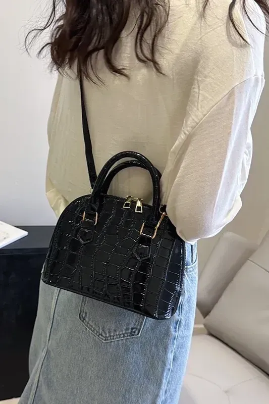 Black Textured Pu Handbag - Image 1