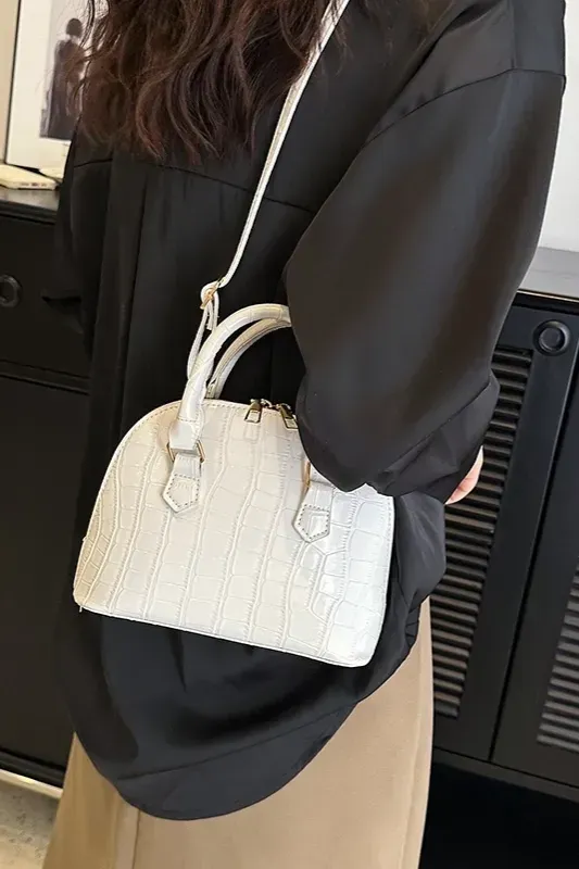 White Textured Pu Handbag - Image 1