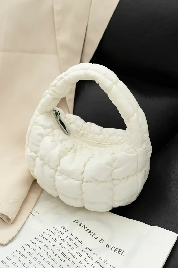 White Solid Padded Satchel Bag - Image 1