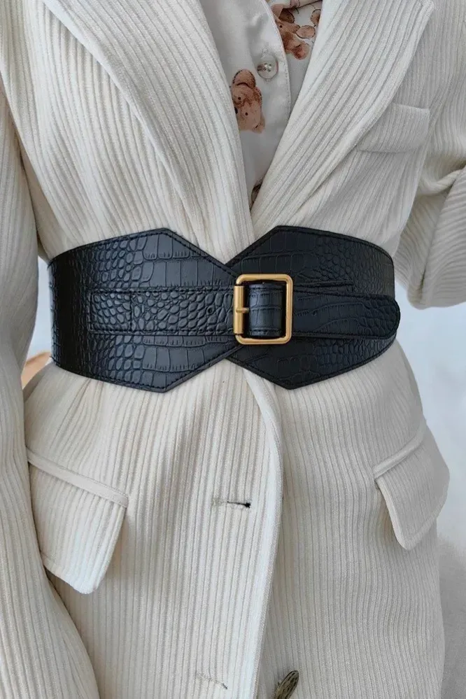 Black Crocodile Textured Pu Belt - Image 1
