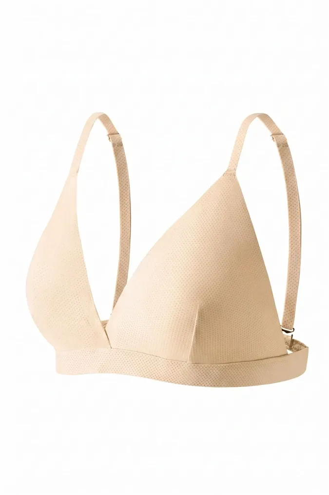 Beige V-Neck Solid Bralette - Image 1