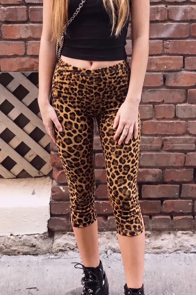 Brown Leopard Print Mid-Calf Leggings - Image 1