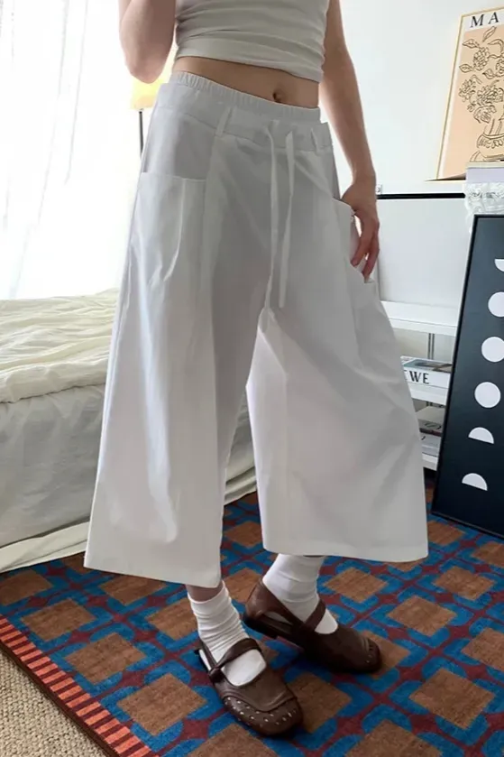 White Mid-Calf Wide Leg Pants - Image 1