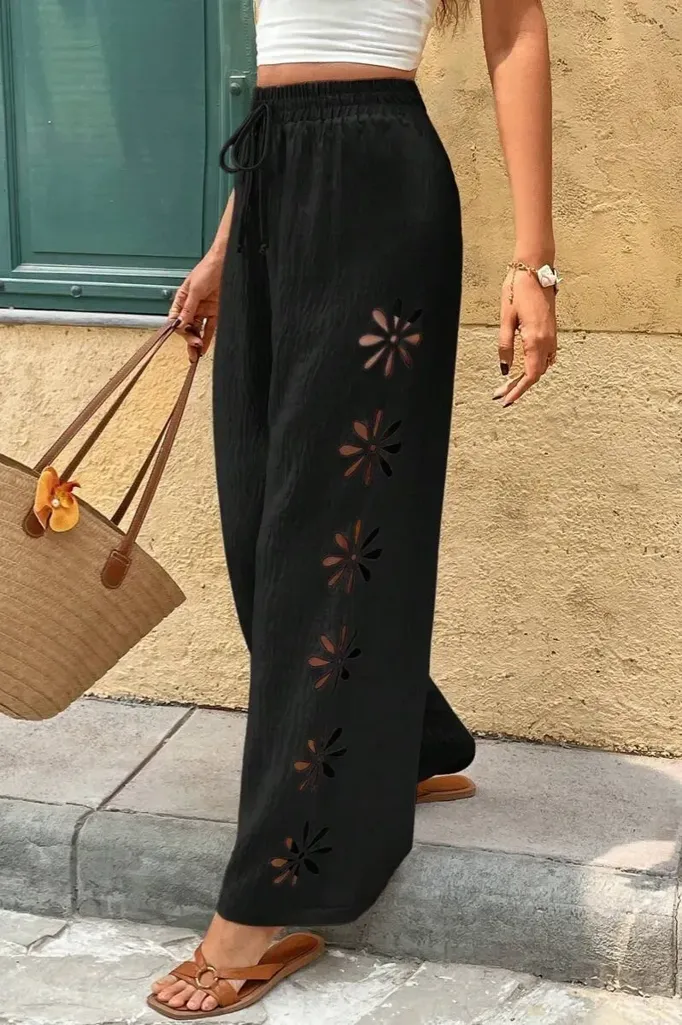 Black Mid Rise Cut-Out Pants - Image 1