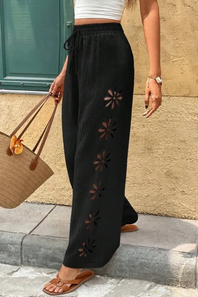 Black Mid Rise Cut-Out Pants