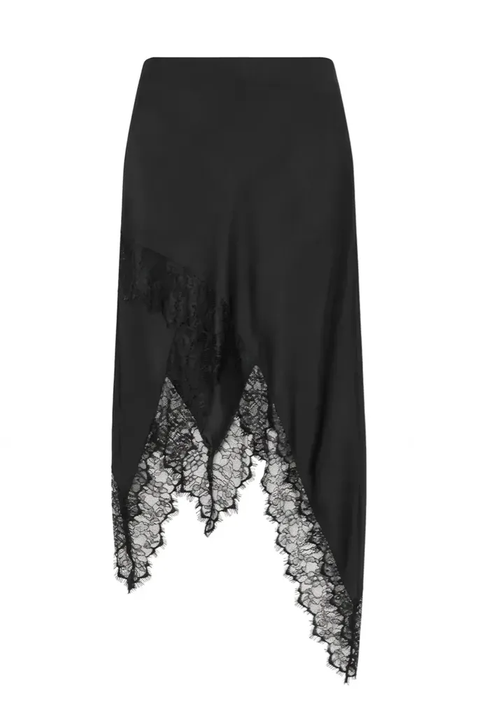 Black Lace Draped Midi Skirt - Image 1