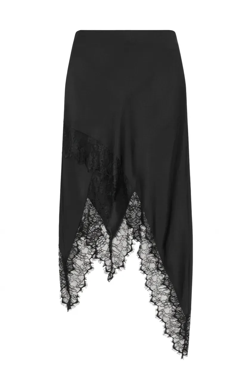 Black Lace Draped Midi Skirt