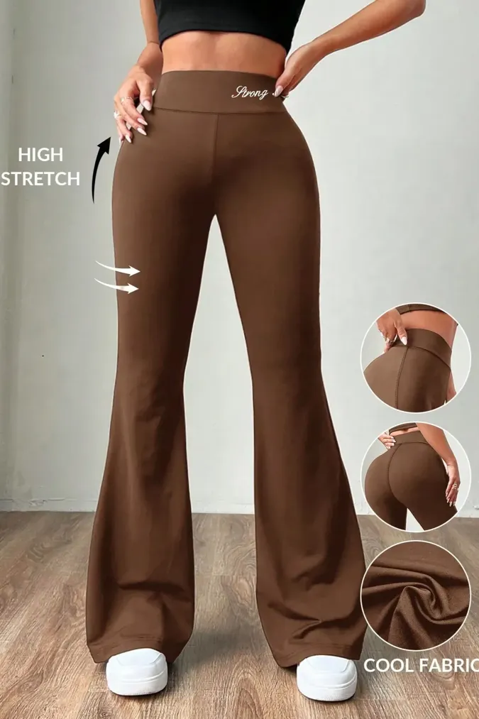 Brown Solid High Rise Bootcut Pants - Image 1