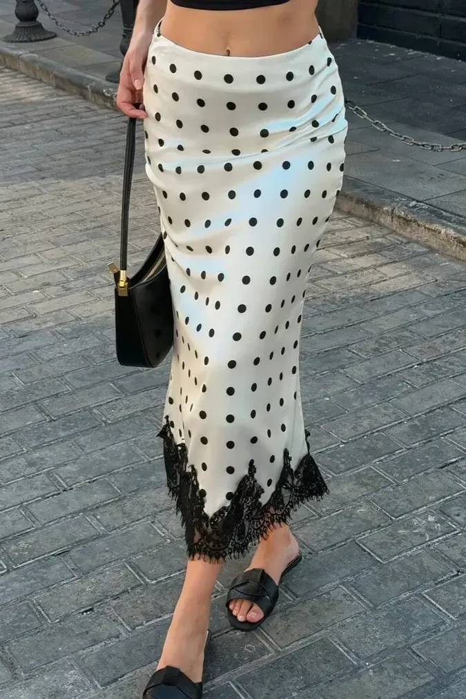 White Polka Dot Midi Skirt - Image 1