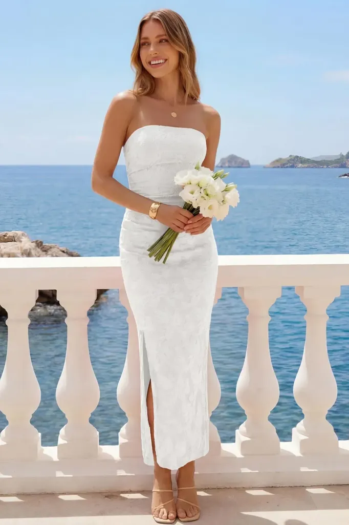 White Lace-Overlay Maxi Dress - Image 1