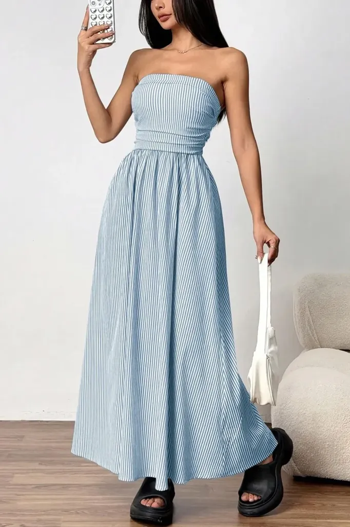 Light Blue Striped Maxi Dress - Image 1