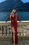 Wine Embellished Slit Maxi Dress