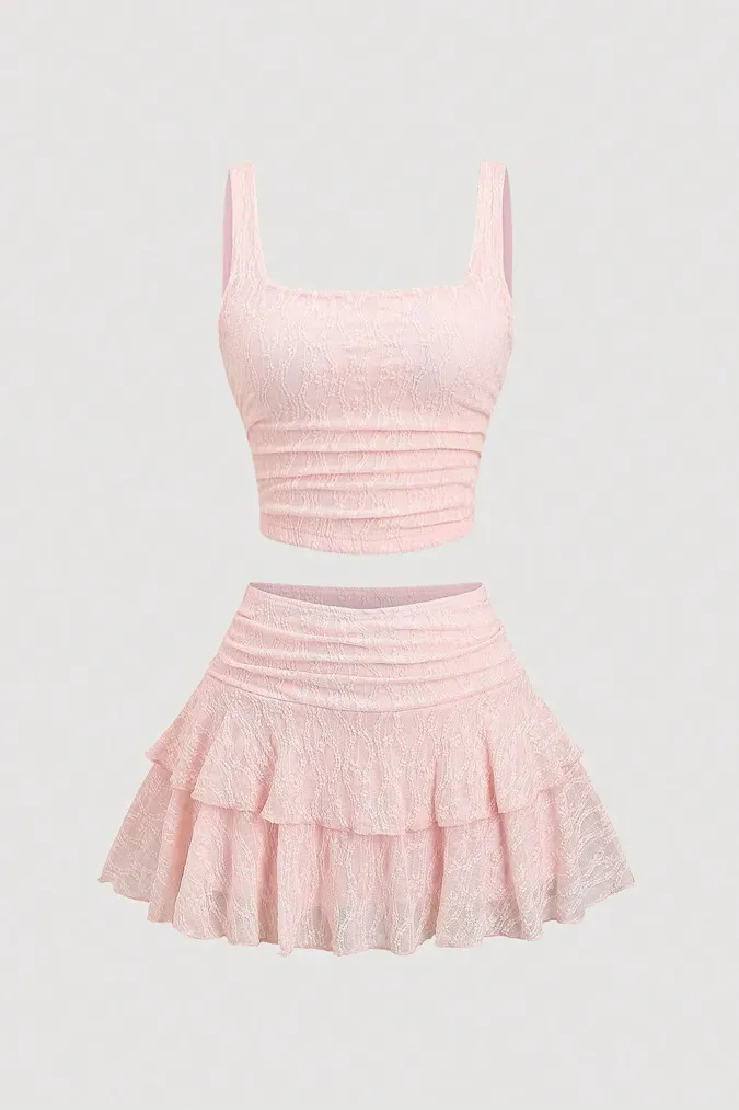 Light Pink Lace Overlay Co-Ords Set - Image 1