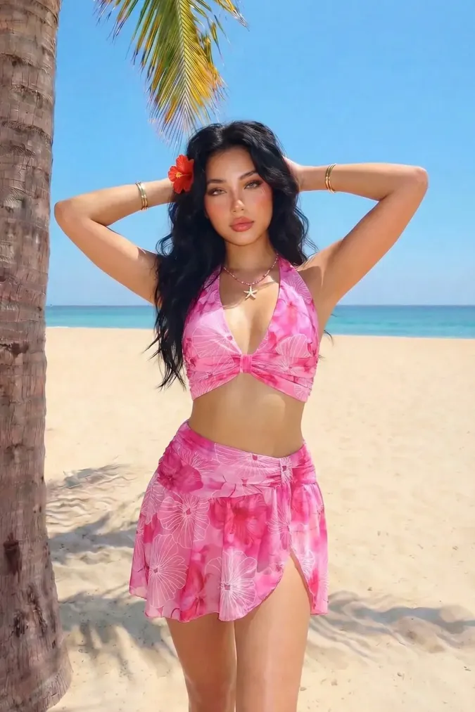 Pink Floral Halter Co-Ord Set - Image 1
