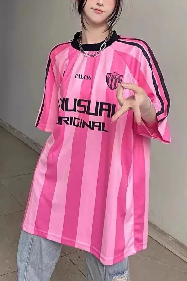 Pink Oversized Striped T-Shirt - Image 1