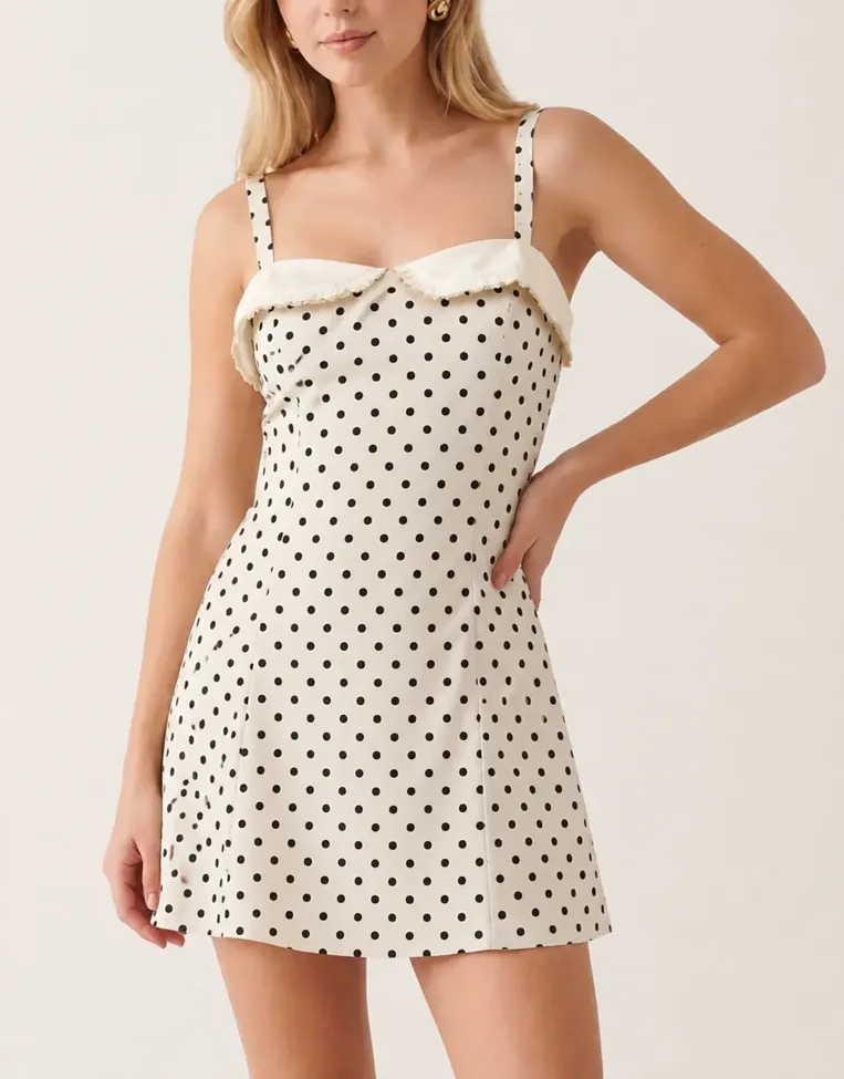 White Polka Dot Mini Dress - Image 1