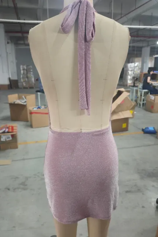 Mauve Solid Cowl Neck Mini Dress - Image 1