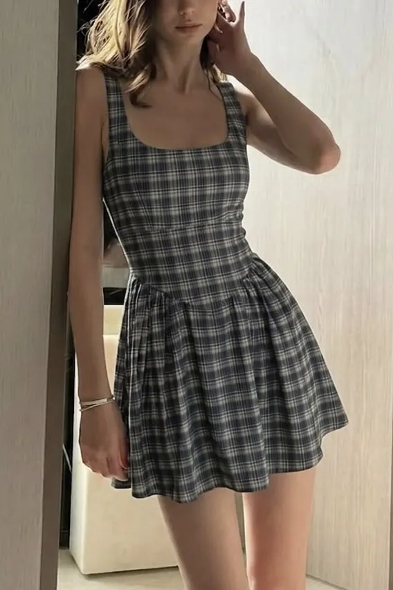 Plaid Flared Mini Dress - Image 1