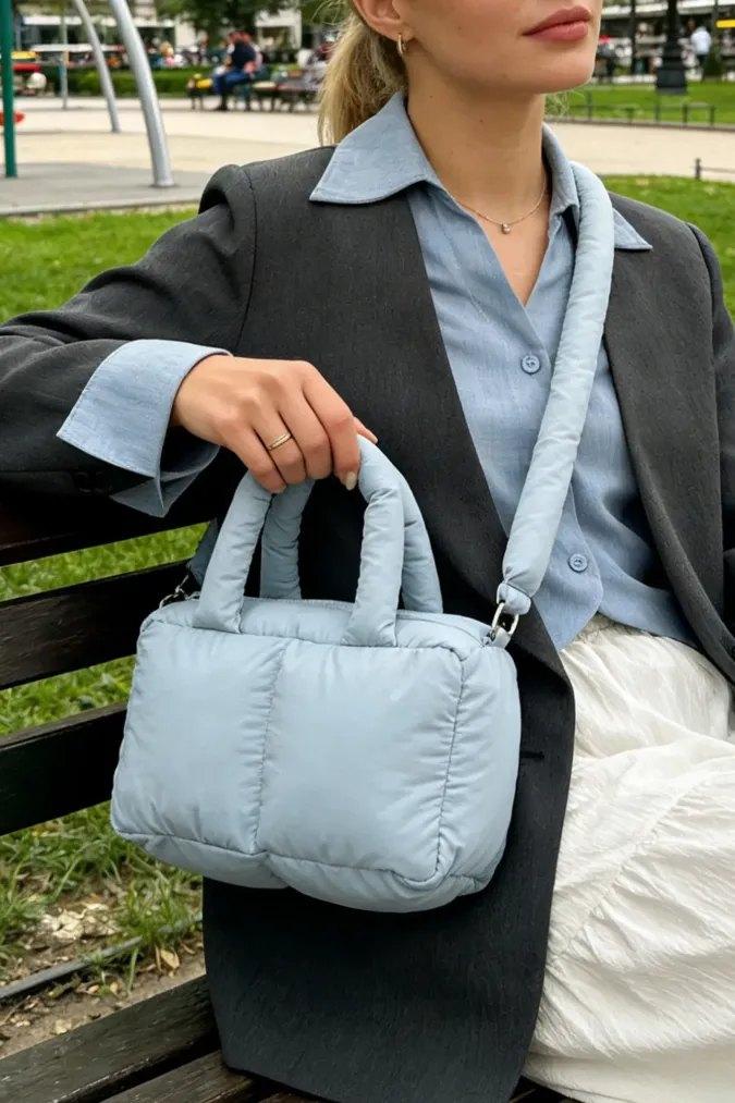 Light Blue Solid Satchel Bag - Image 1