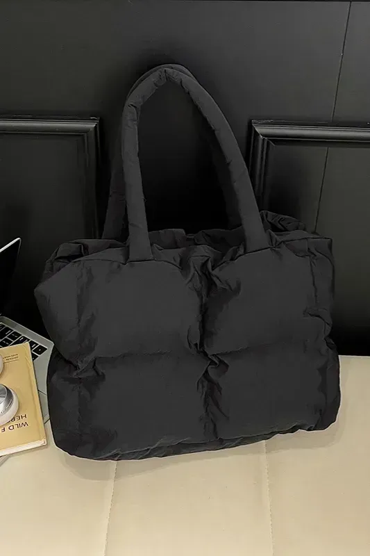 Black Solid Padded Tote Bag - Image 1