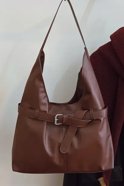 Brown Belted Pu Shoulder Bag - Image 1