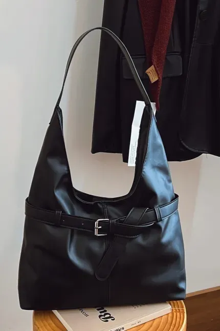 Black Belted Pu Shoulder Bag - Image 1