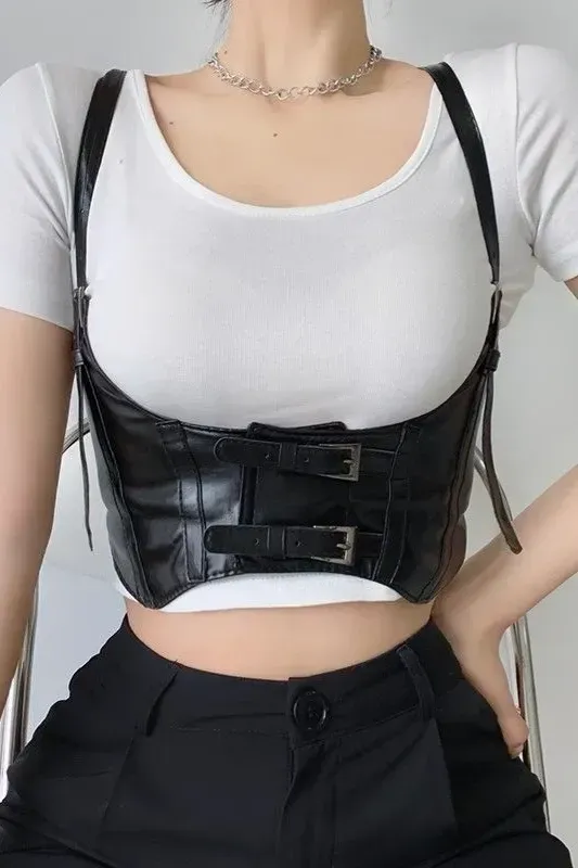 Black Pu Buckle Corset Belt - Image 1