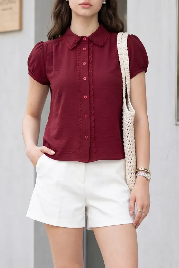 Maroon Solid High Neck Top - Image 1