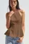 Brown Solid Halter Neck Top
