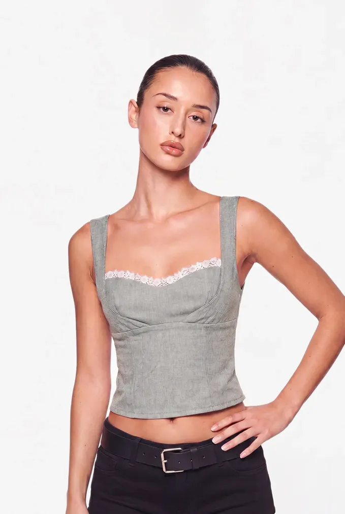Grey Semi-Sweetheart Neck Top - Image 1
