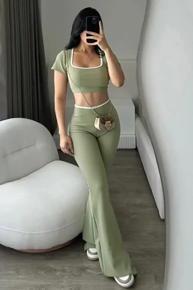 Green Square Neck Co-Ord Set - Image 1