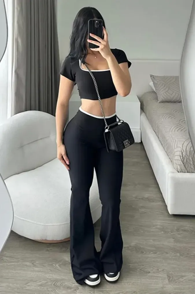 Black Square Neck Co-Ord Set - Image 1