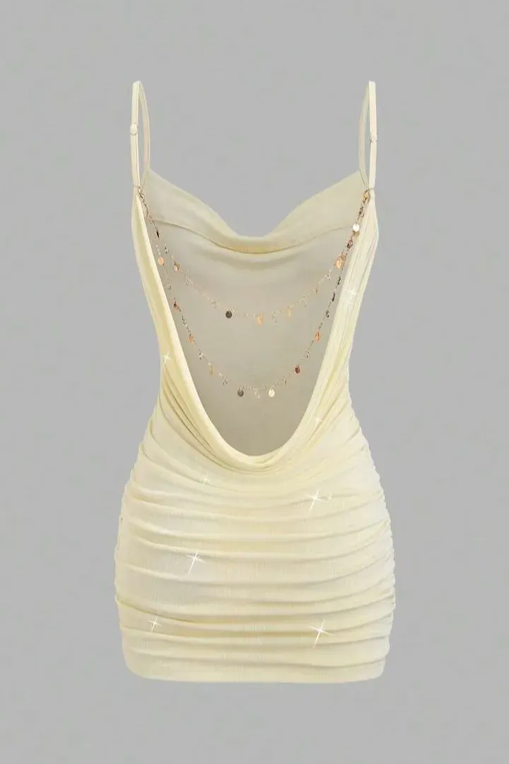 Cream Ruched Bodycon Mini Dress