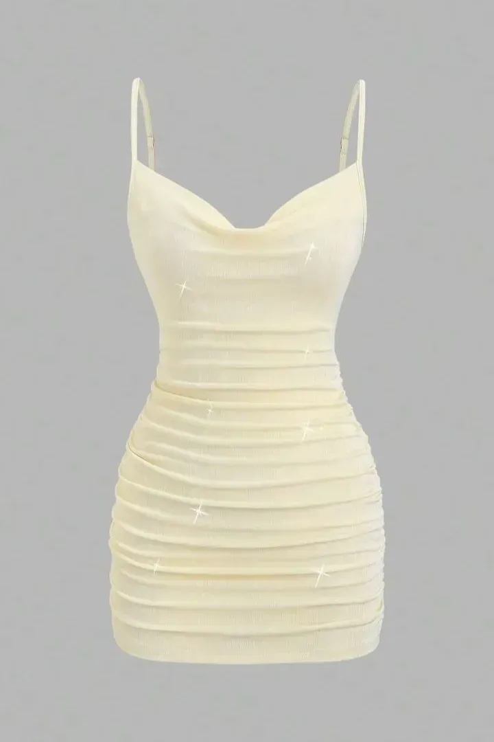 cream ruched bodycon dress Sheer Shawl Ruched Bodycon Maxi Gown - Cream 4